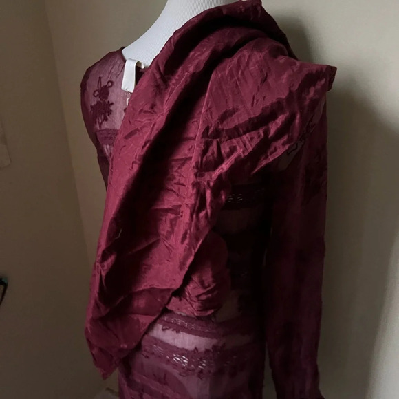 NWT Sundance Sheer Lace Dress 4 Burgundy Midi Embroidered Fairy Boho Party - Picture 5 of 8